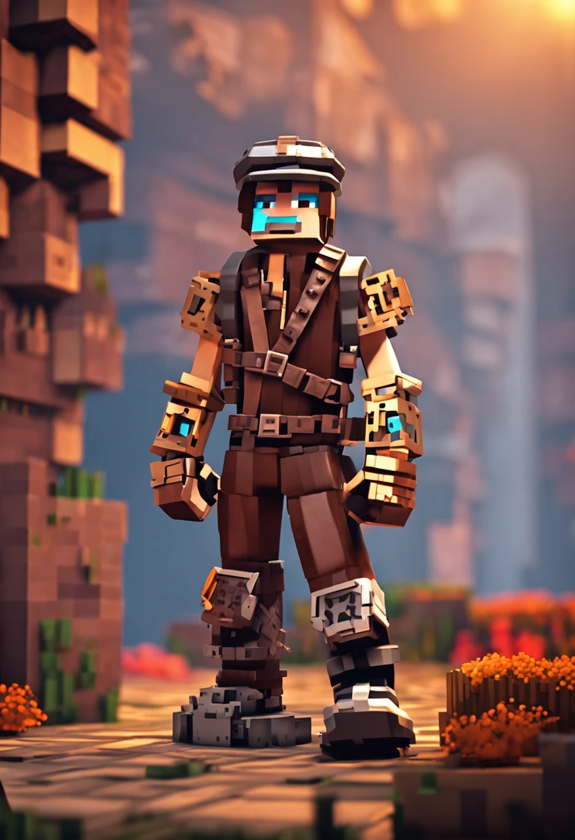 minecraft character, steampunk, clean background