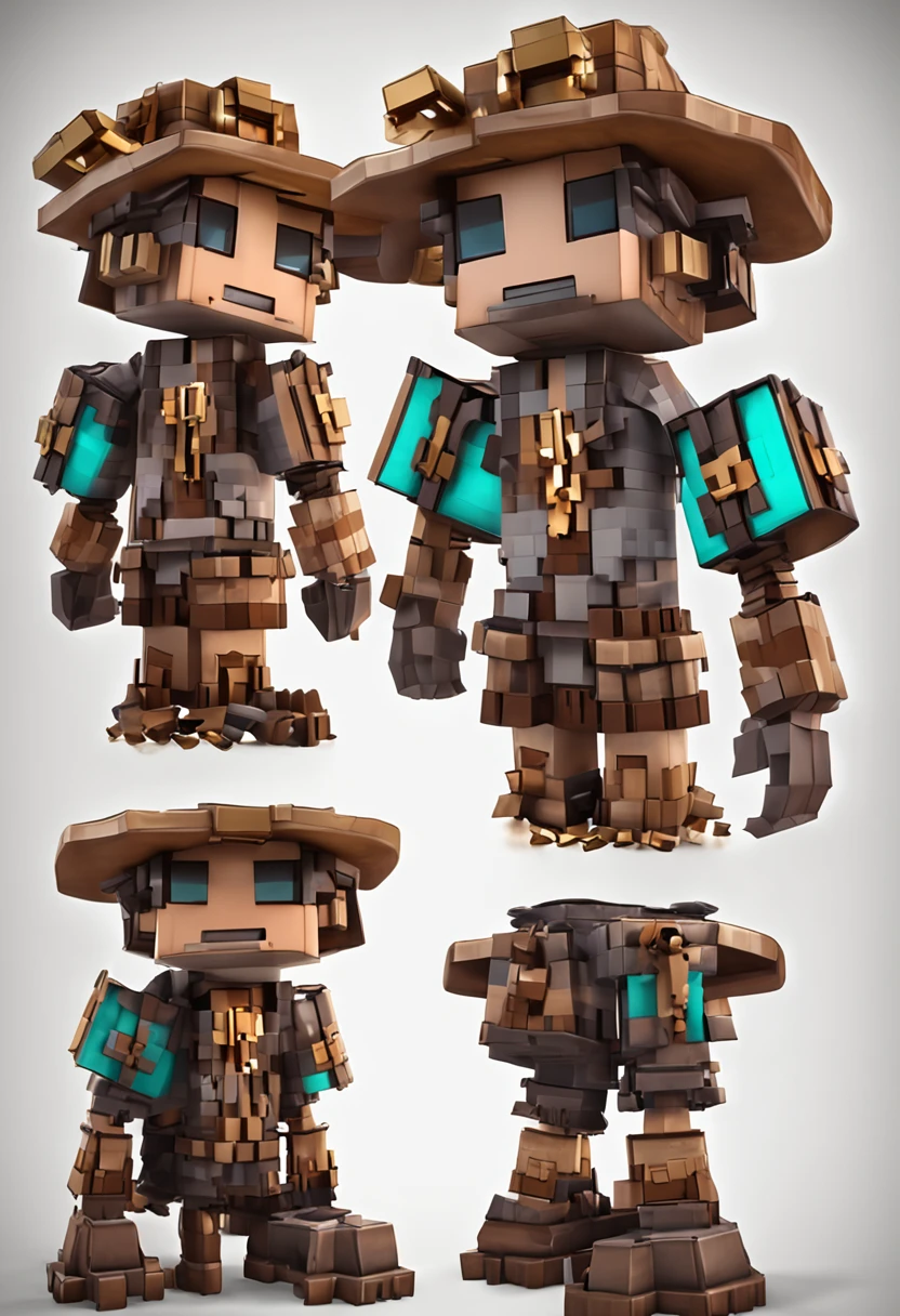 minecraft character, steampunk, clean background