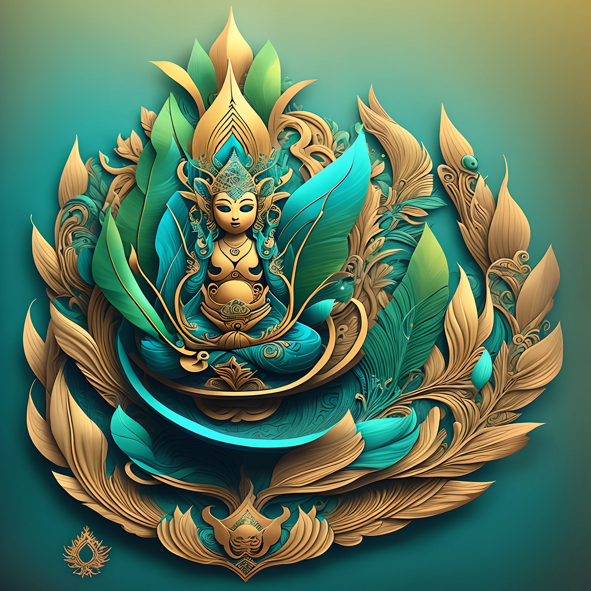 Balinese Symbol: Research traditional symbols from Balinese culture that could represent peace and relaxation. They can be stylized and incorporated into the logo, accompanied by the colors blue and green