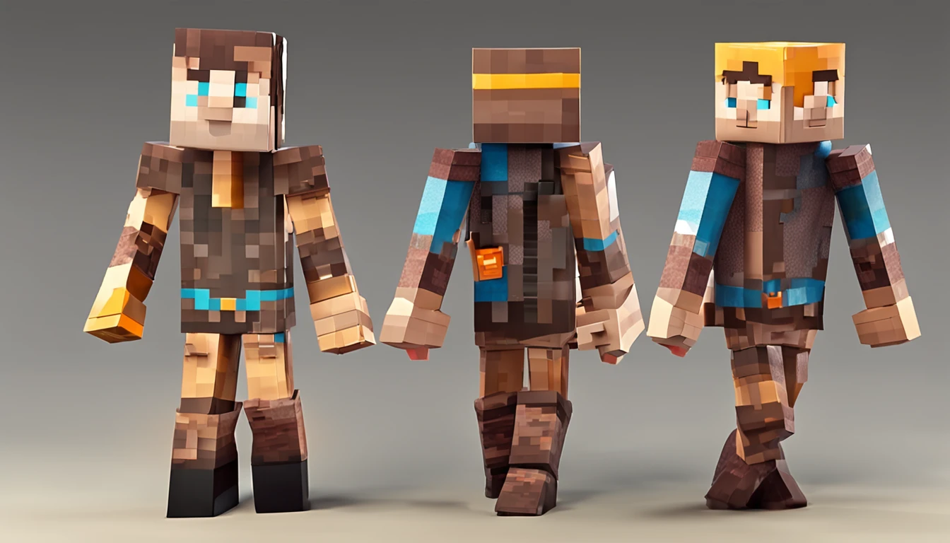 personagem low poly estilo minecraft steampunk