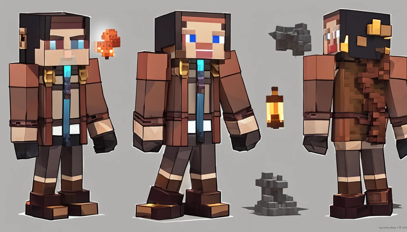 personagem low poly estilo minecraft steampunk