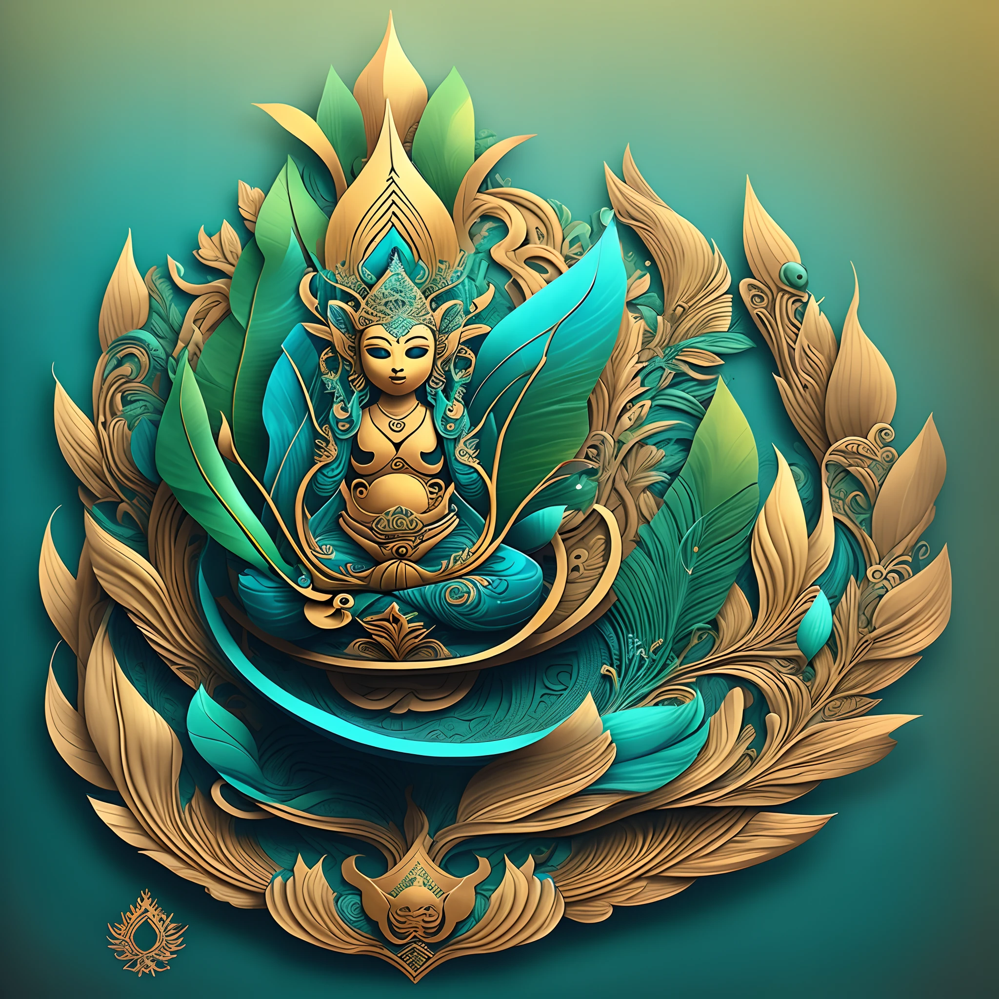 Balinese Symbol: Research traditional symbols from Balinese culture that could represent peace and relaxation. They can be stylized and incorporated into the logo, accompanied by the colors blue and green