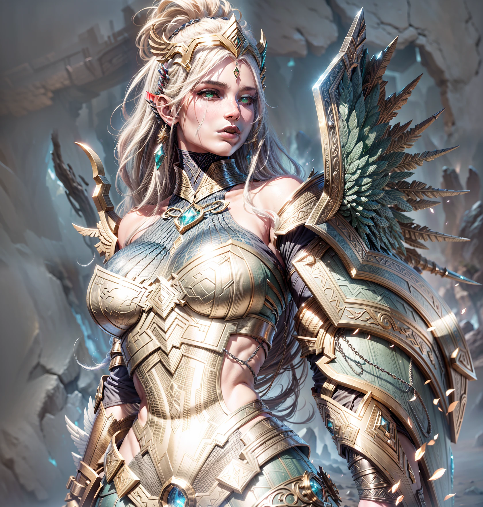 Asgard，valkyrie，Senhora Cavaleiro，Anatomia correta，epic fantasy digital art，tmasterpiece，8k，high-definition resolution，desenho detalhado，Qulidade Superior，, Epic composition, músculous body