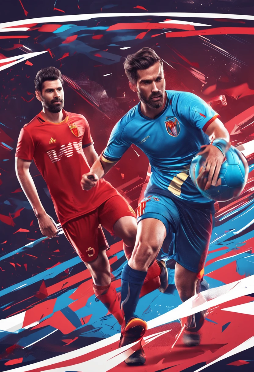 create a futsal game between two teams, Argentina's River Plate against Spain's Barcelona, ​​one team wearing red and black uniforms another team wearing blue and red uniforms, a ball, ultra realistic, crowd, 4k quality