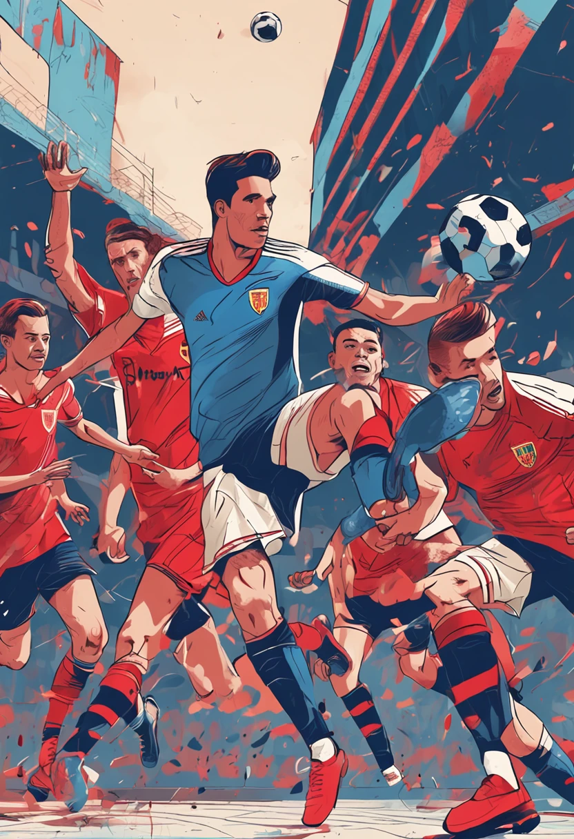 create a futsal game between two teams, Argentina's River Plate against Spain's Barcelona, ​​one team wearing red and black uniforms another team wearing blue and red uniforms, a ball, ultra realistic, crowd, 4k quality