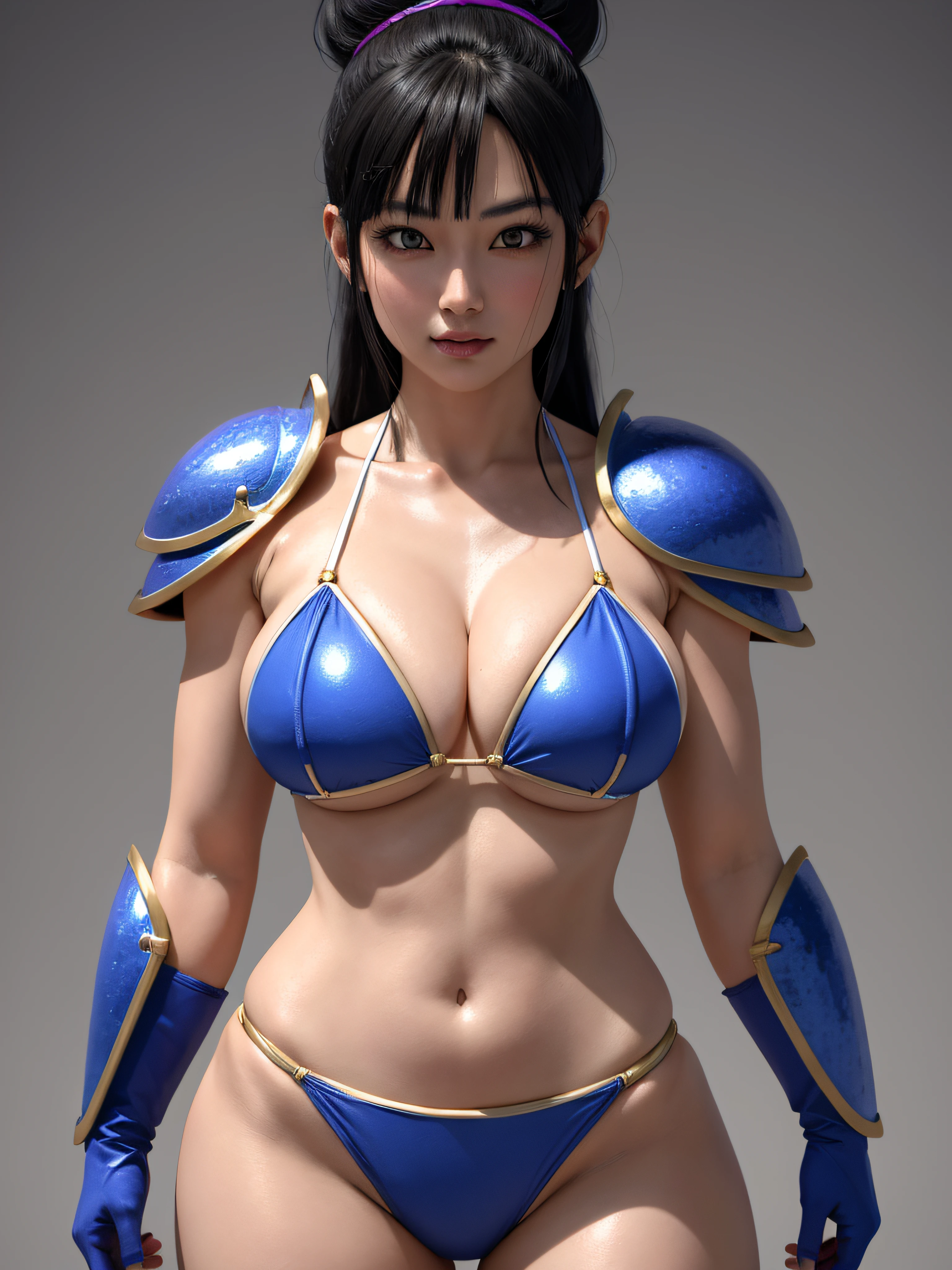 chichi_dbz, standing, solo, large_breasts, Chichi_Bikini_Armor, masterpiece, best quality, detailed face, detailed eyes, highres,