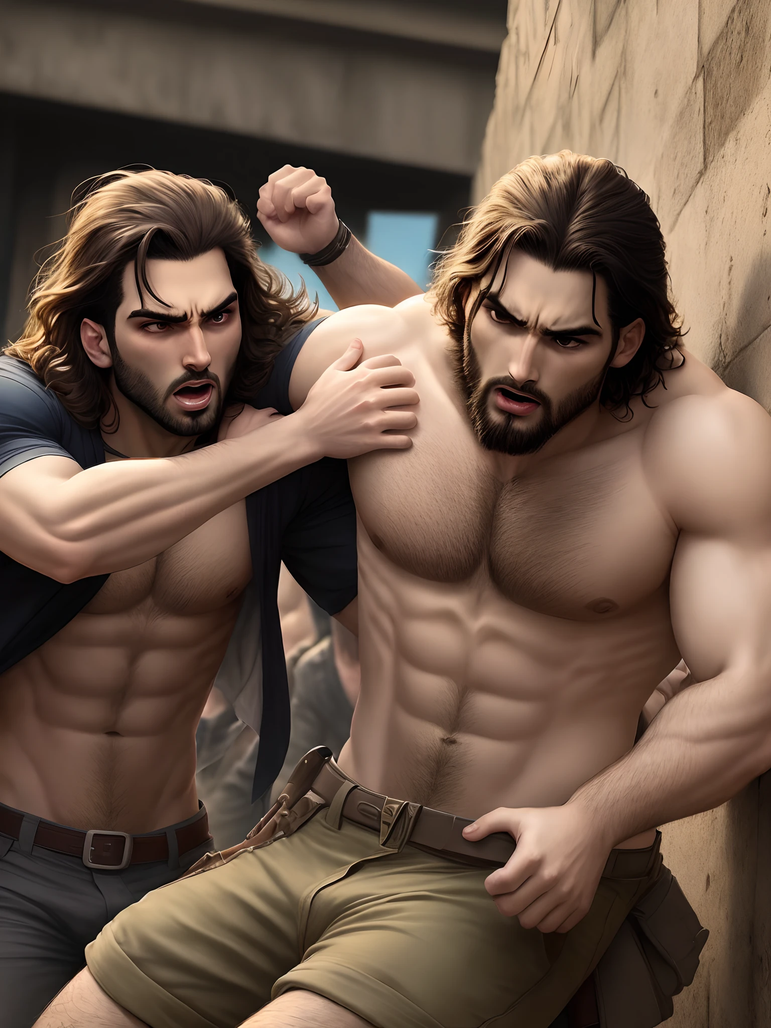 Confusion, homens forte, brigando, tempo antigo, era de jesus