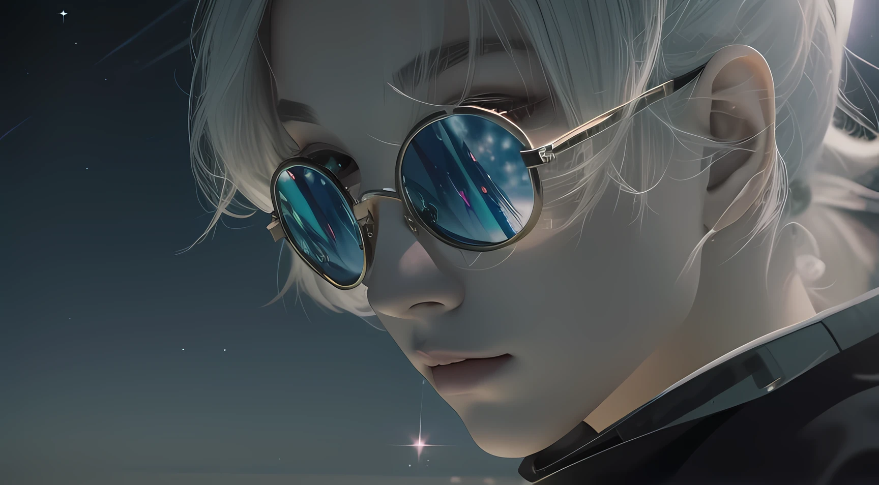 melhore a qualidade da imagem,Place outer space being reflected in the glasses,realista