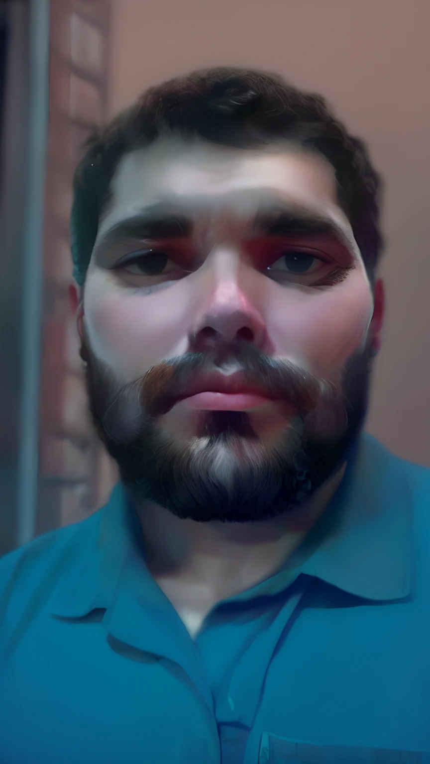 Ultra Resolution, hiper realista, vinheta, centralizado, A portrait of a manly man, looking-into-camera, olhos castanhos escuros, cabelo preto liso, barba beardstache, manly cheekbones, pele parda oliva, ombros largos, musculoso, Real camera with muzzle in the eyes, studio, luz de preenchimento, luz de fundo, luz de cinema