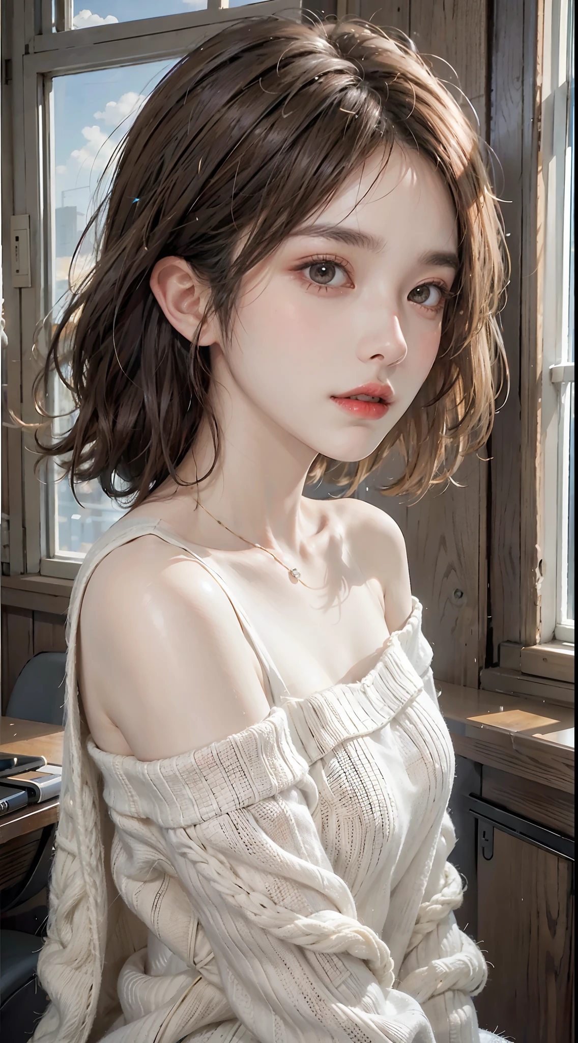 SeaArt Bot Variations 13:44:05 ((Masterpiece, Best Quality, High Definition)), 1 Girl, (Photorealistic: 1.4), Solo, White Background, Pure White Background, Mouth Closed, Happy Smile, Happy Smile, Pretty Black Hair, Short Hair, Big Eyes, Clear Double Eyelids, Eyelashes, Ears Out, Long Neck, Absolute Area, Skirt, ((Face Close-Up) ), (draw all head, shoulders), 19 years old, attractive proportions, shiny skin, clean collarbone, face in golden proportions, perfect face, tearful mole, mole on chest, bangs, clean bangs, lip gloss, thin lips, white skin, naked, big breasts