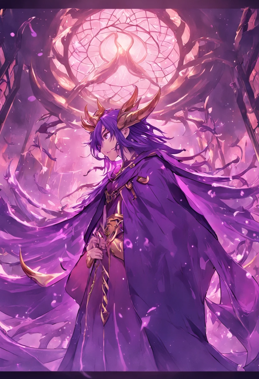create me a male character with long purple hair yellow eyes especially