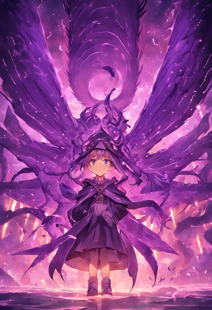 cephalopod, purple scaled tentacles, feathered wings, purple cloak and hoodm golden horns, riding on a dragon, Fallen angel and duke of hell, masterpiece, Best Quality