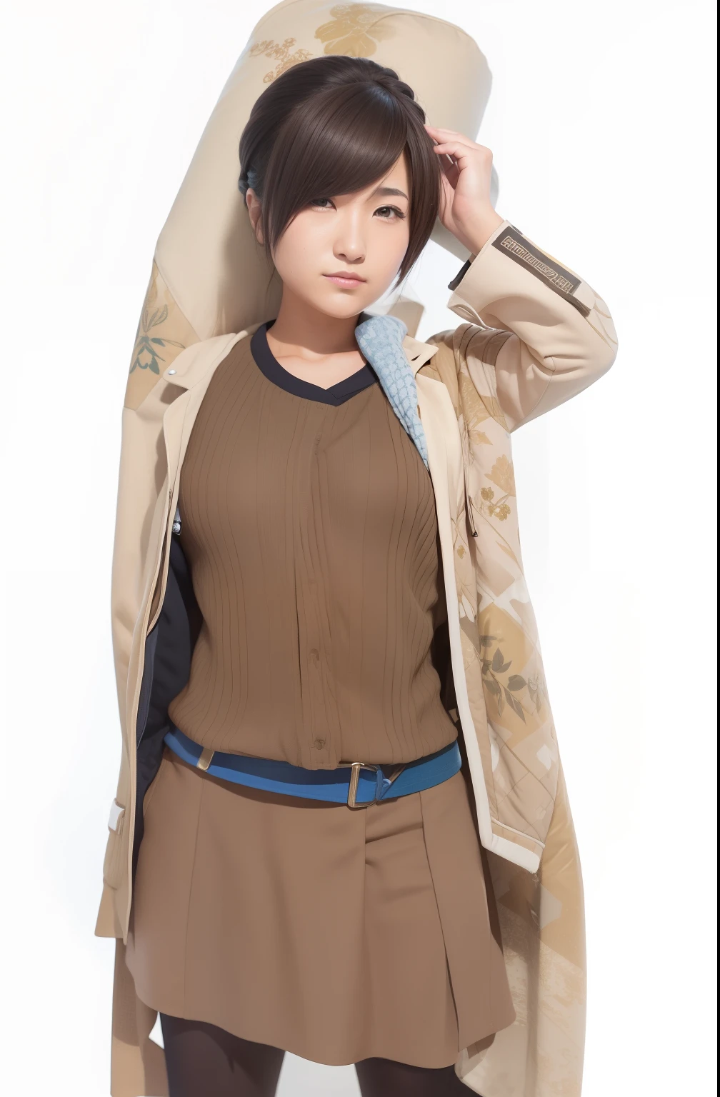 1 girl, anko mitarashi, hair tied, brown jacket, realistic, ultra detail, 70mm lens