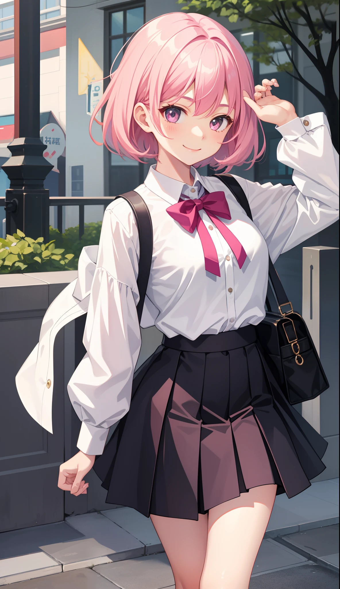 1girl in、A smile、A delightful!　The shirt、skirt by the、Pink hair（small tits）