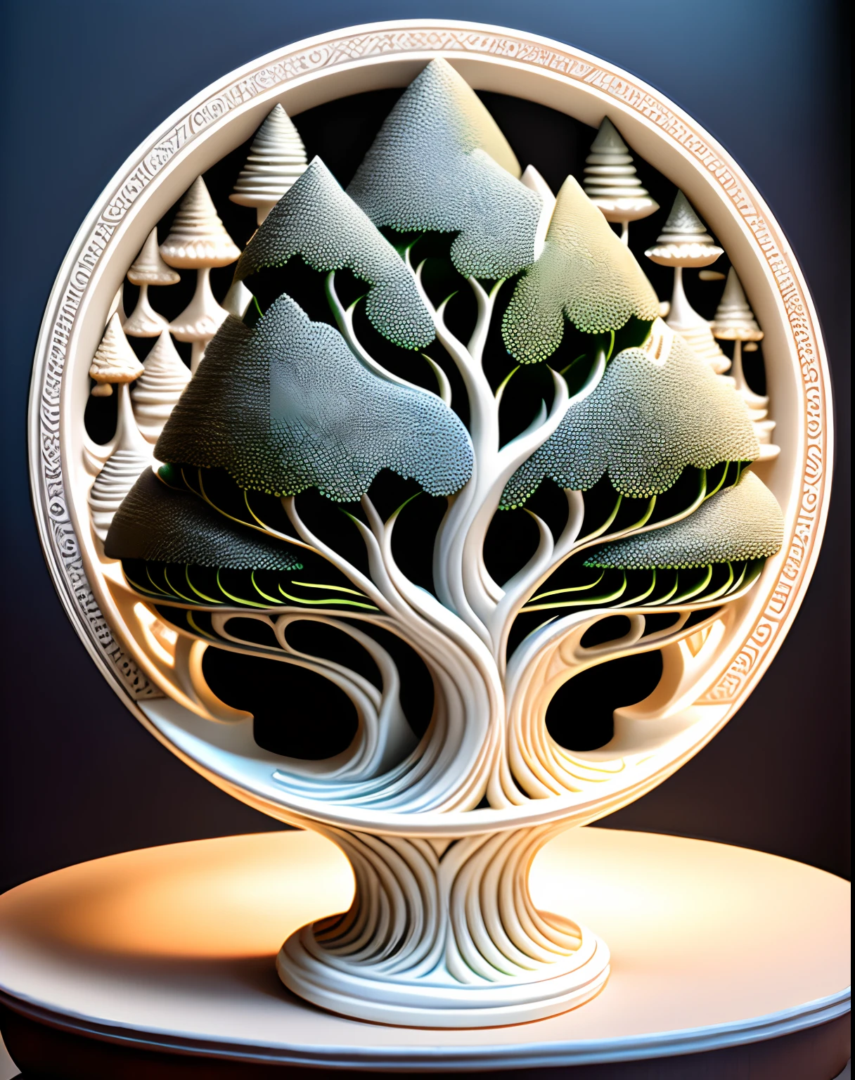 "Mid-career multiverse" highly detailed carvings "Southern Tree" porcelain, Partially glazed, firewood, Art gallery