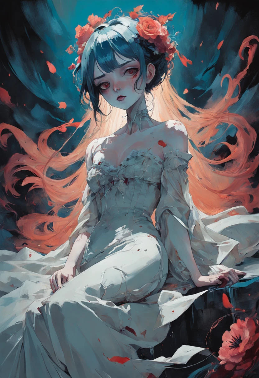 There is ugliness in beauty, But there is also beauty in ugliness. Circus. In the style of Adrian Ghenie, Esao Andrews, Jenny Saville, Edward Hopper, surrealism, Dark Art par James Jean, Takato Yamamoto, Minimalisme inkpunk. Tim Burton. Cadavre Bride (Corpse bride). Famille Addams.