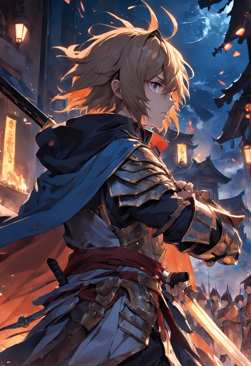 A woman in armor holding a sword in front of a crowd - SeaArt AI