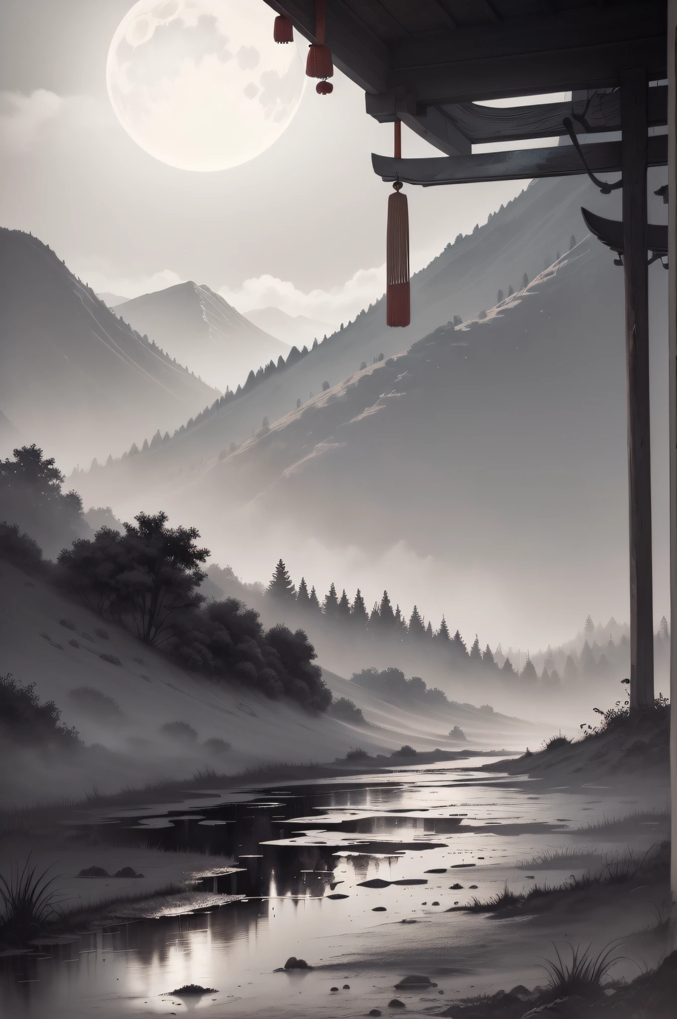((wash painting)),((ink splashing)),((color splashing)),((((dyeing)))),((chinese style)),Ink wash painting,dreamlike,80s movie,sun,sunset,moon,full_moon,rain,cloudy,snowflakes,hills,in a meadow,grove,tanabata,in winter,dusk,universe,rainbow,waterfall,illustration,Encaustic painting,((ink)), ((watercolor)),((classicism)),available light