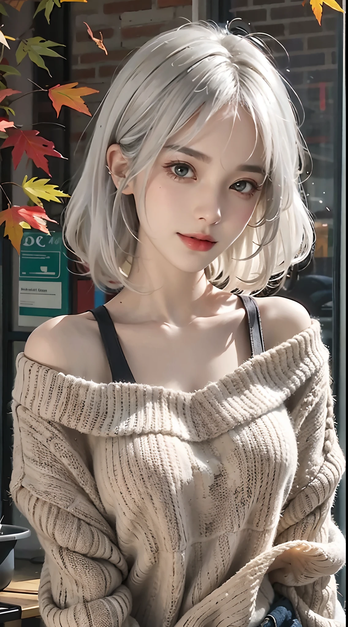 Best Quality, Masterpiece, Ultra High Resolution, (Photorealistic: 1.4), , In Dark, Deep Shadow, Low Key, Cold Light, library, 1 girl, white hair, detailed face, solo, black turtleneck sweater, white skirt