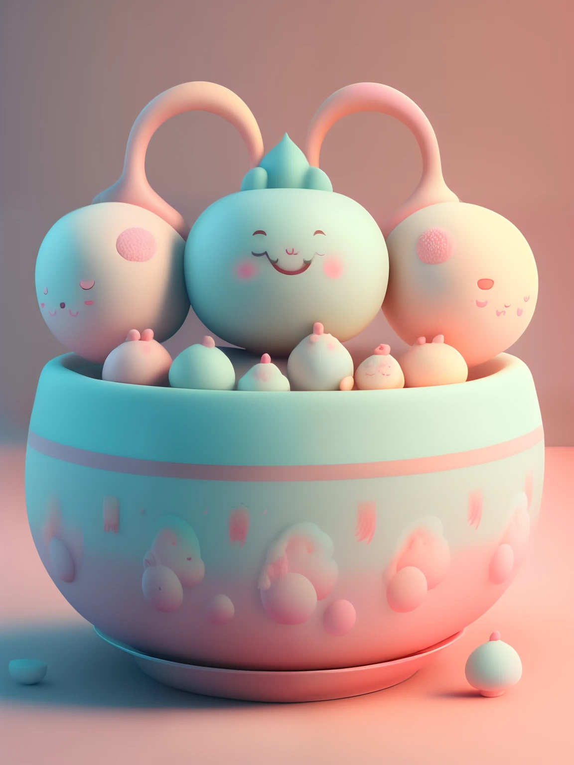 Chibi style,Dozens of tangyuan with rabbit ears,Very cute face,Very real,Chinese folk art style tangyuan,Chinese kitchen background,Steaming hot,It looks delicious.,Ultra high definition image quality,