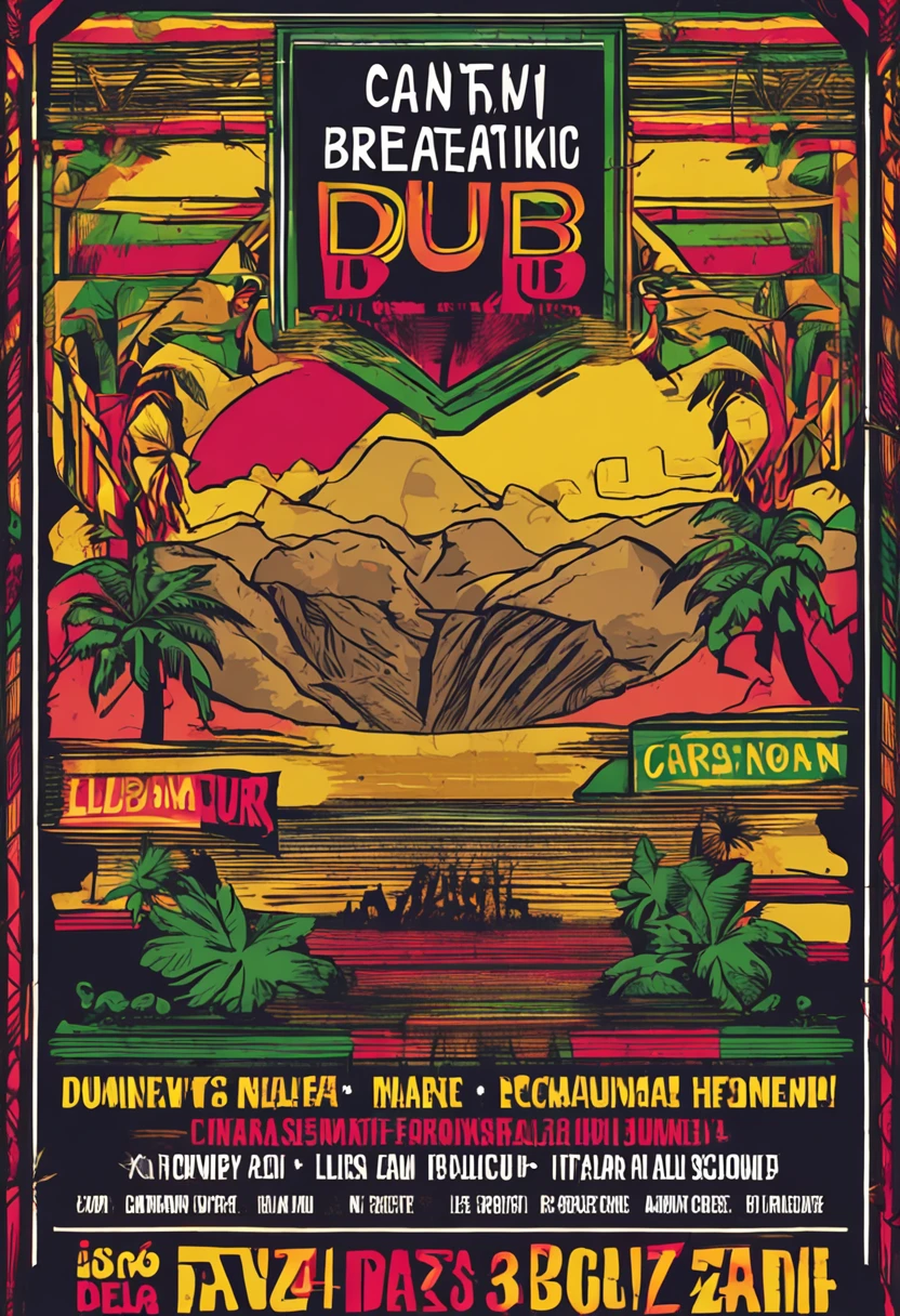 cartaz evento dub reggae, arara, microfone