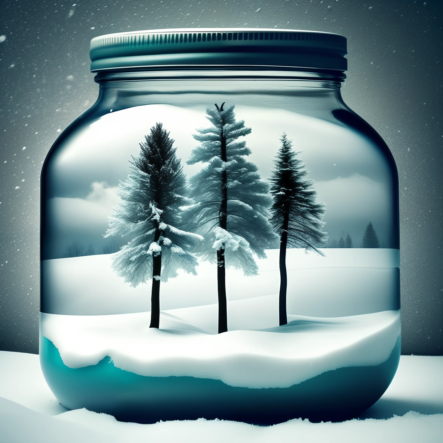 Realistic photo of winter in bottle