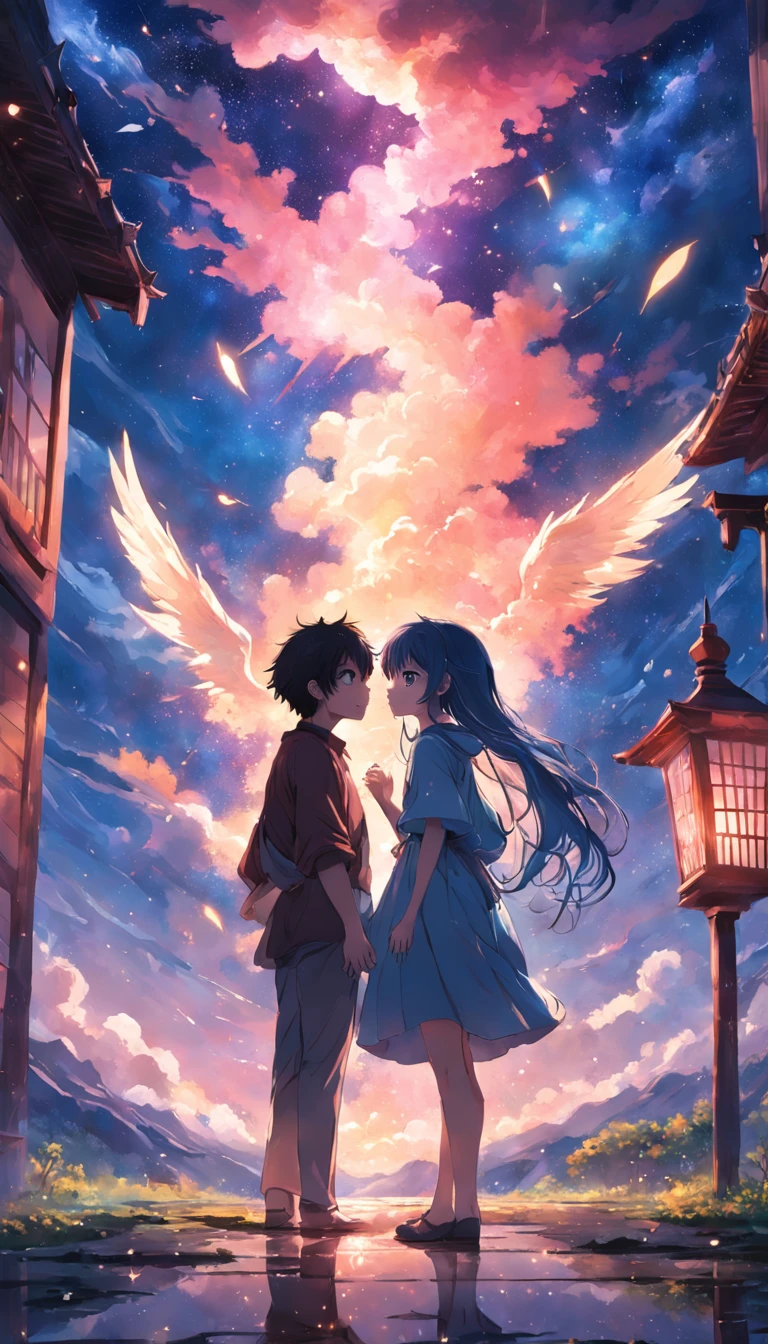 dream colors,tmasterpiece,the detail,starryskybackground,Clouds,Light and shadow effects,film effect,Rich in color,((A couple)),Embrace each other,((((In kissing)))),Petals rained down,Full moon night,Blooming with flowers,blurryforeground,Depth of field effect,A half body