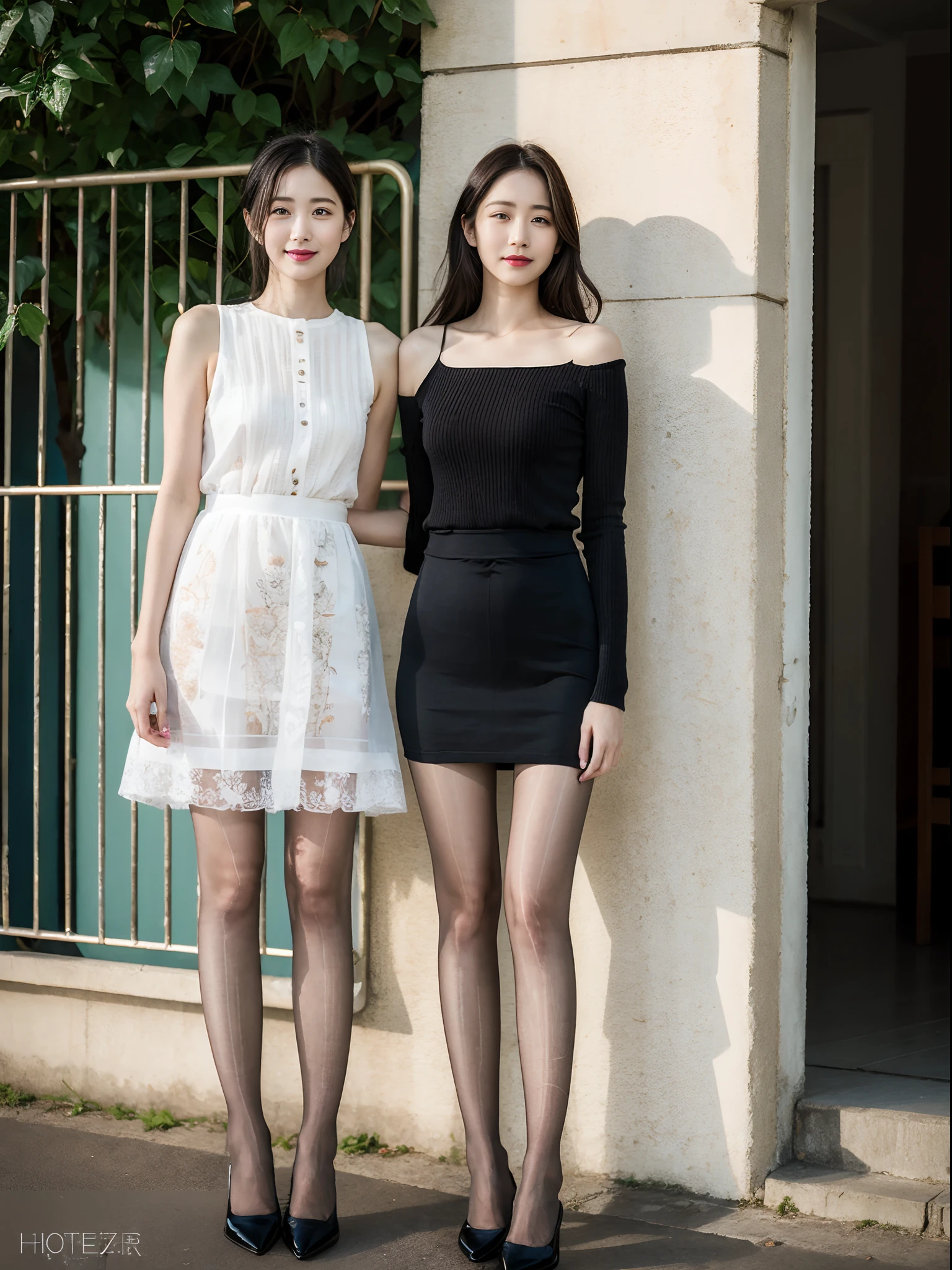 ,(RAW photo:1.2), (Photorealistic:1.4),Beautiful Meticulous Girl, very detailed eyes and faces, Beautiful detailed eyes, ultra - detailed, A high resolution, The is very detailed,best qualtiy,illustratio,unified,8k 壁纸,tmasterpiece,best qualtiy,Street 1 girl,Hosiery,shift dresses,Fashionab,a skirt,solo person,exteriors,long whitr hair,shift dresses,high-heels,looking at viewert,are standing,full bodyesbian,Black tights,a black skirt