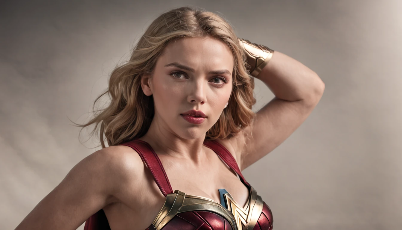 Scarlett Johansson as wonder woman, classic fighting pose