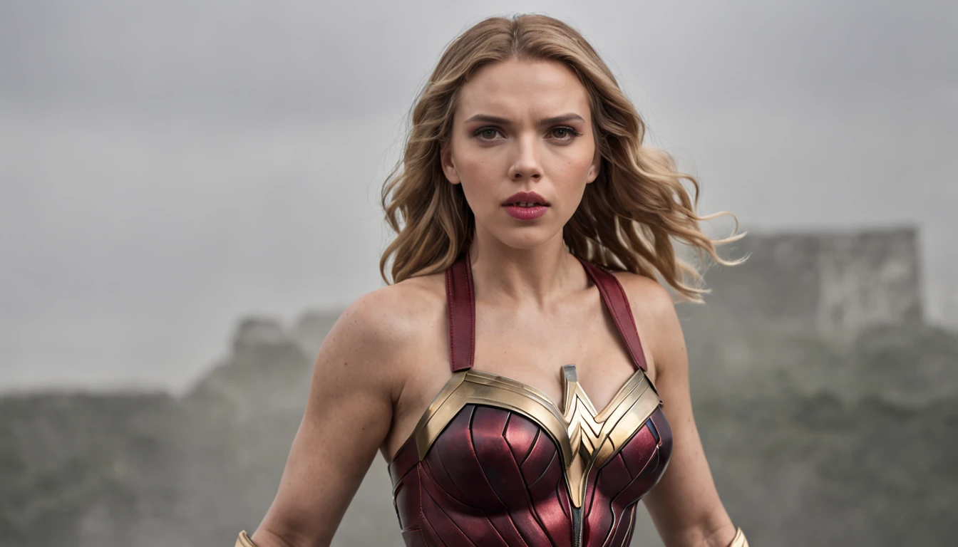 Scarlett Johansson as wonder woman, classic fighting pose
