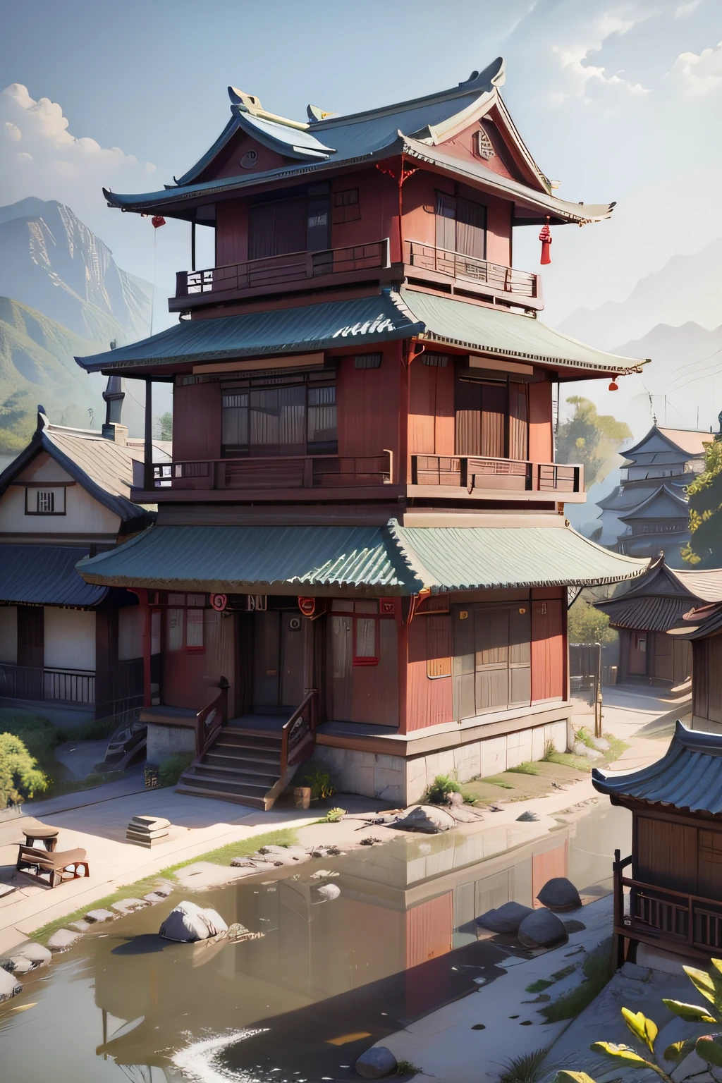 Scenery, many houses, Chinese style houses, small towns, diamonds