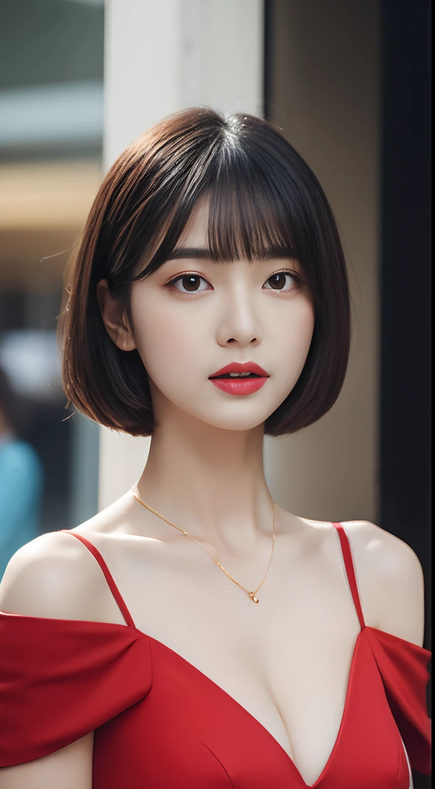 short hair、Get angry、Red clothes