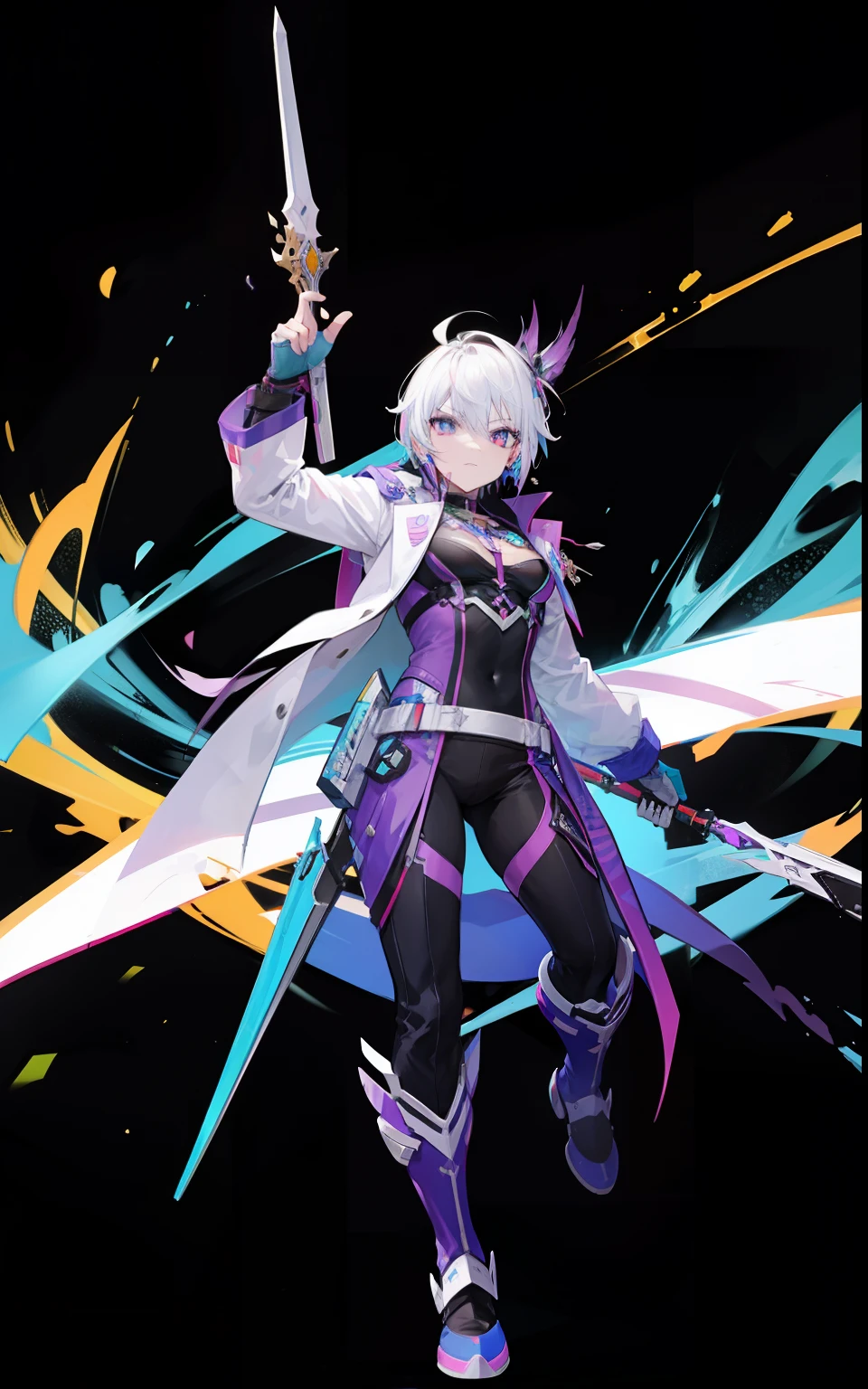 Colorful male powerhouse with pen as weapon