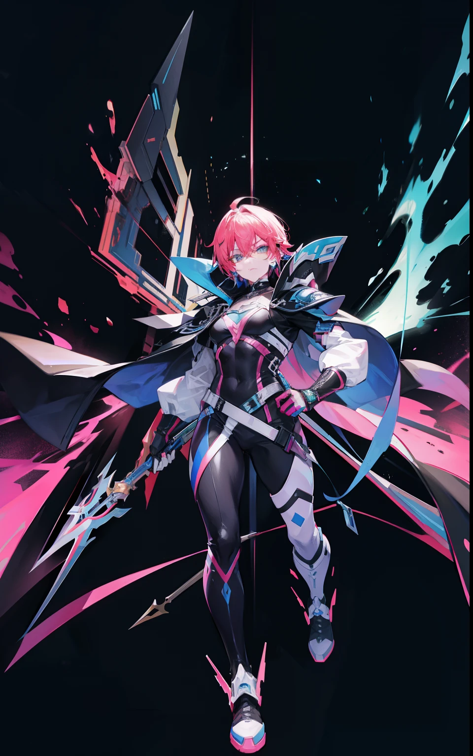 Colorful male powerhouse with pen as weapon