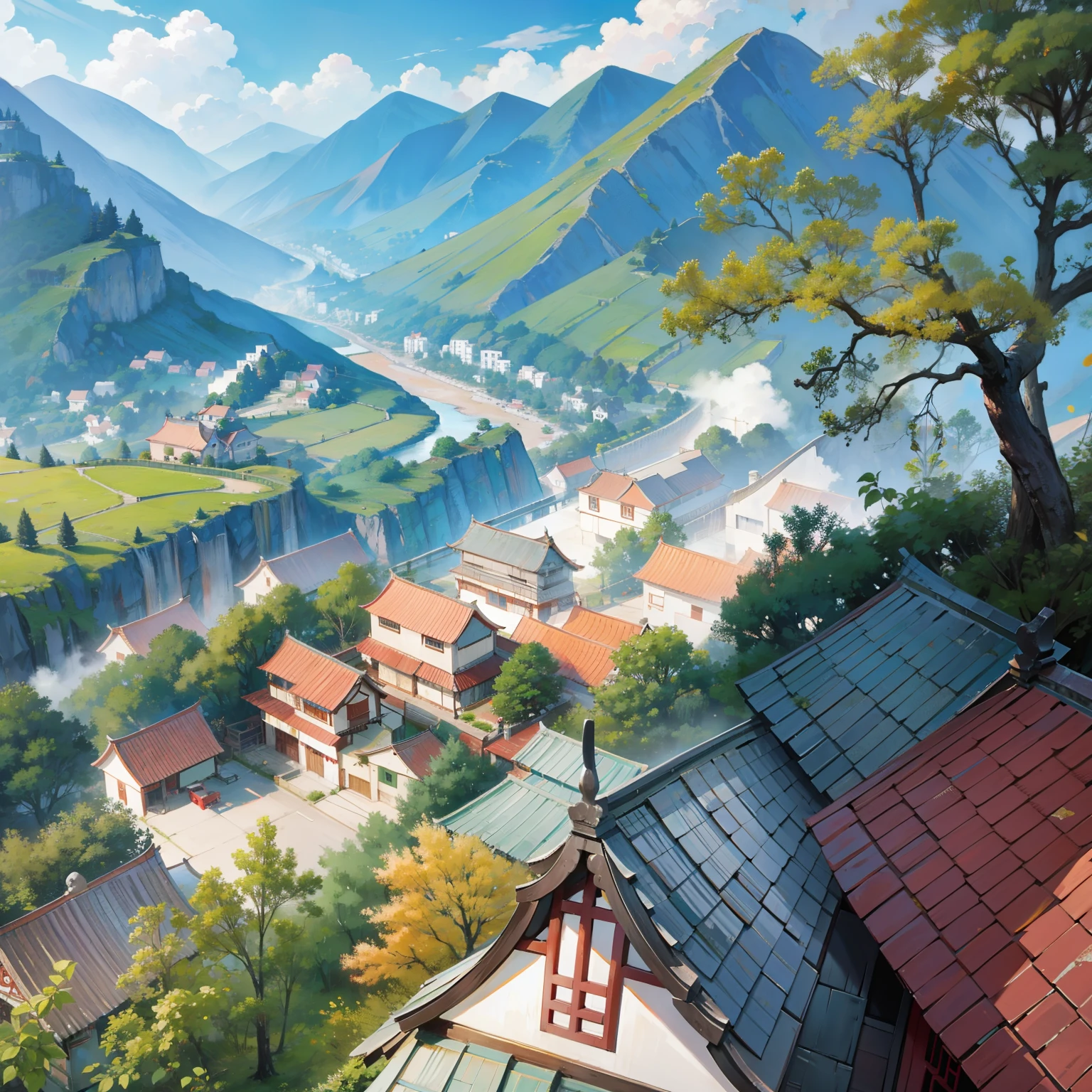 Scenery, many houses, Chinese style houses, small towns
