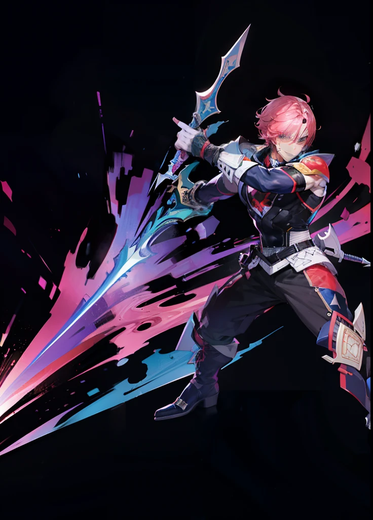 Colorful male powerhouse with pen as weapon