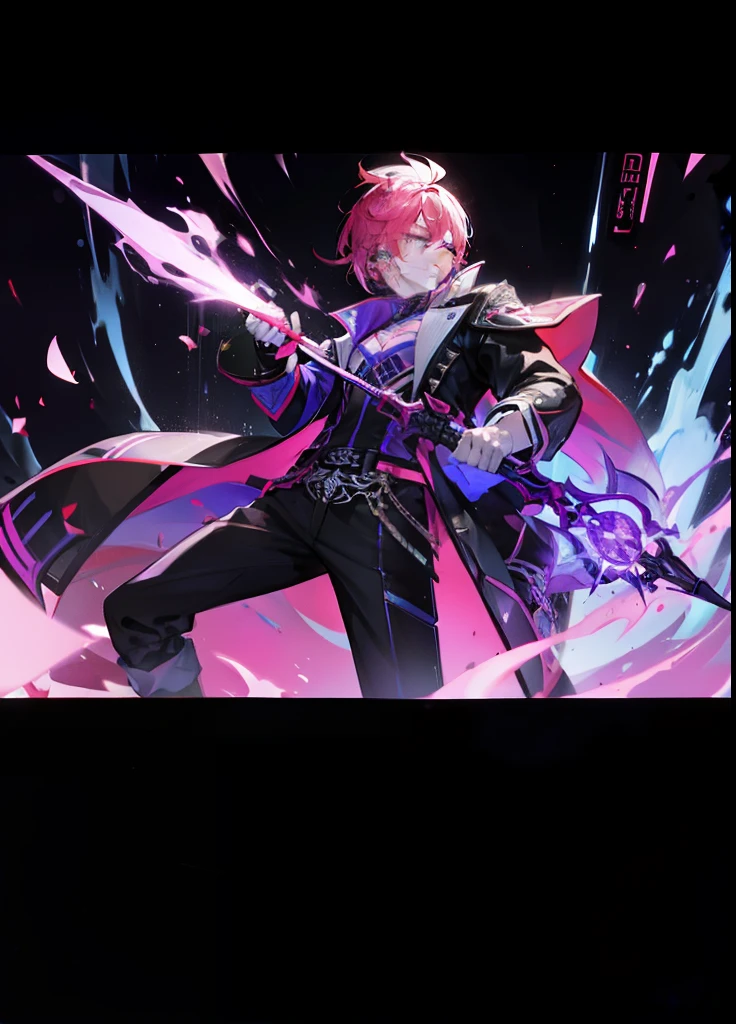 Colorful male powerhouse with pen as weapon