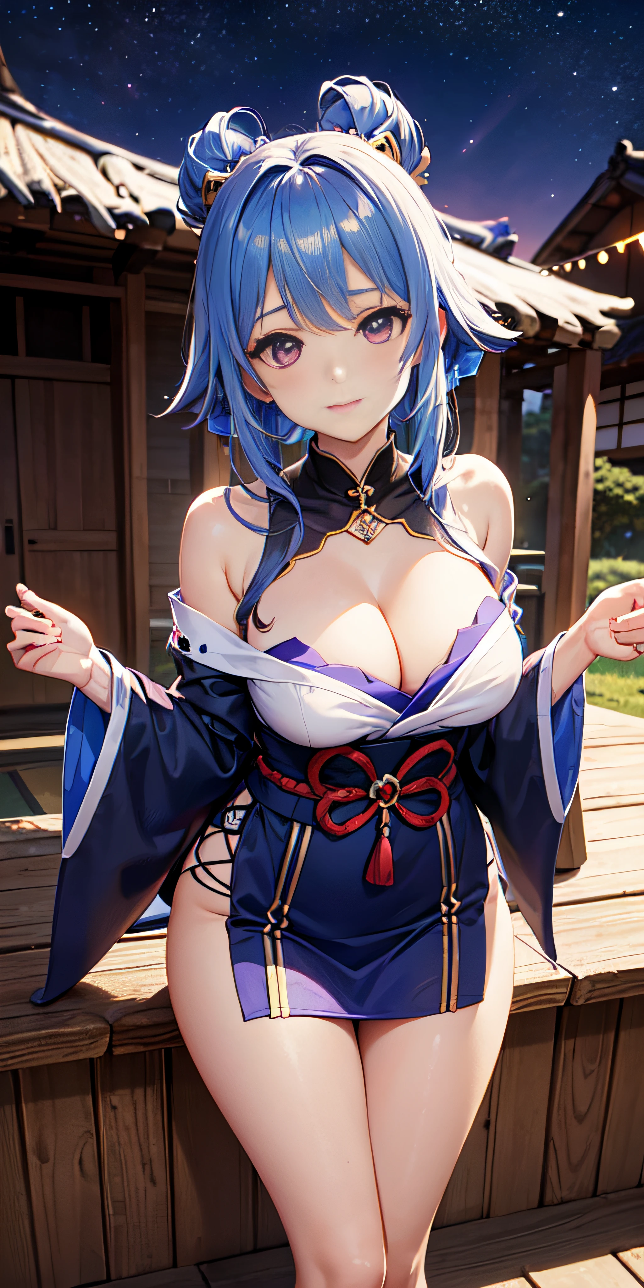 18yr old, only 1 girl, anime girl: (Ropa japonesa, cara simetrica, Cola de caballo ,cana, purple eyes, personalidad: seductora profesional), Magical Circle, fuego azul, Llamas azules, papel tapiz, Paisaje, sangre, salpicaduras de sangre, Profundidad de campo, Noche, light particles, rayos de luz, sidelit, Muslos, destino \(serie\), Genshin impact, Chaqueta abierta, falda, muslos altos, nube, Image captured with Canon EOS 50mm professional camera