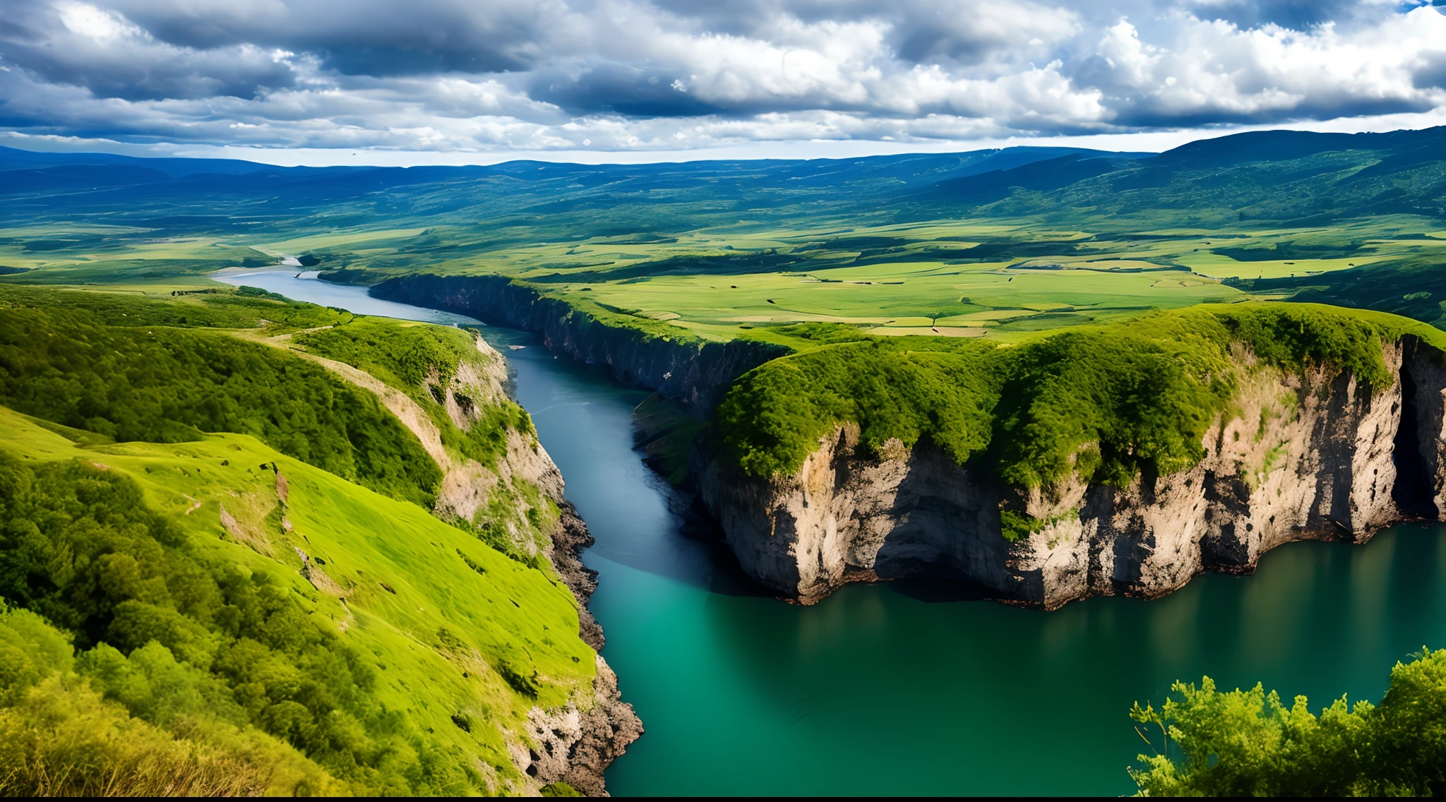 Masterpiece, ultimate quality, Cg unity 8k wallpaper, super delicate, beautiful sky and clouds, rich natural scenery, cliffs, lakes and rivers, waterfalls and flying water, beautiful green mountains, no trace of people, excellent scenery, has already won a photo contest, background Blurring, full depth of field, HDR high dynamics, true restoration, intricate, extreme details, dramatic presentation, perfectly presenting the style of midjourney art.
