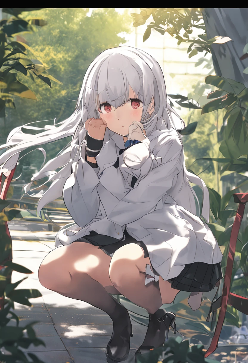 Loli, wearing a JK school uniform and white silk, is masturbating