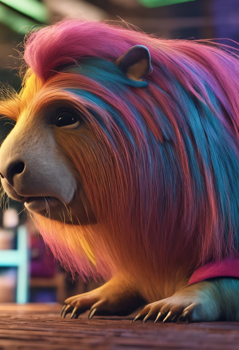 (((Obra-prima))), qualidade excepcional, imagem ultra detalhada, Fantastic humanoid capybara in your hair salon waiting for your clients