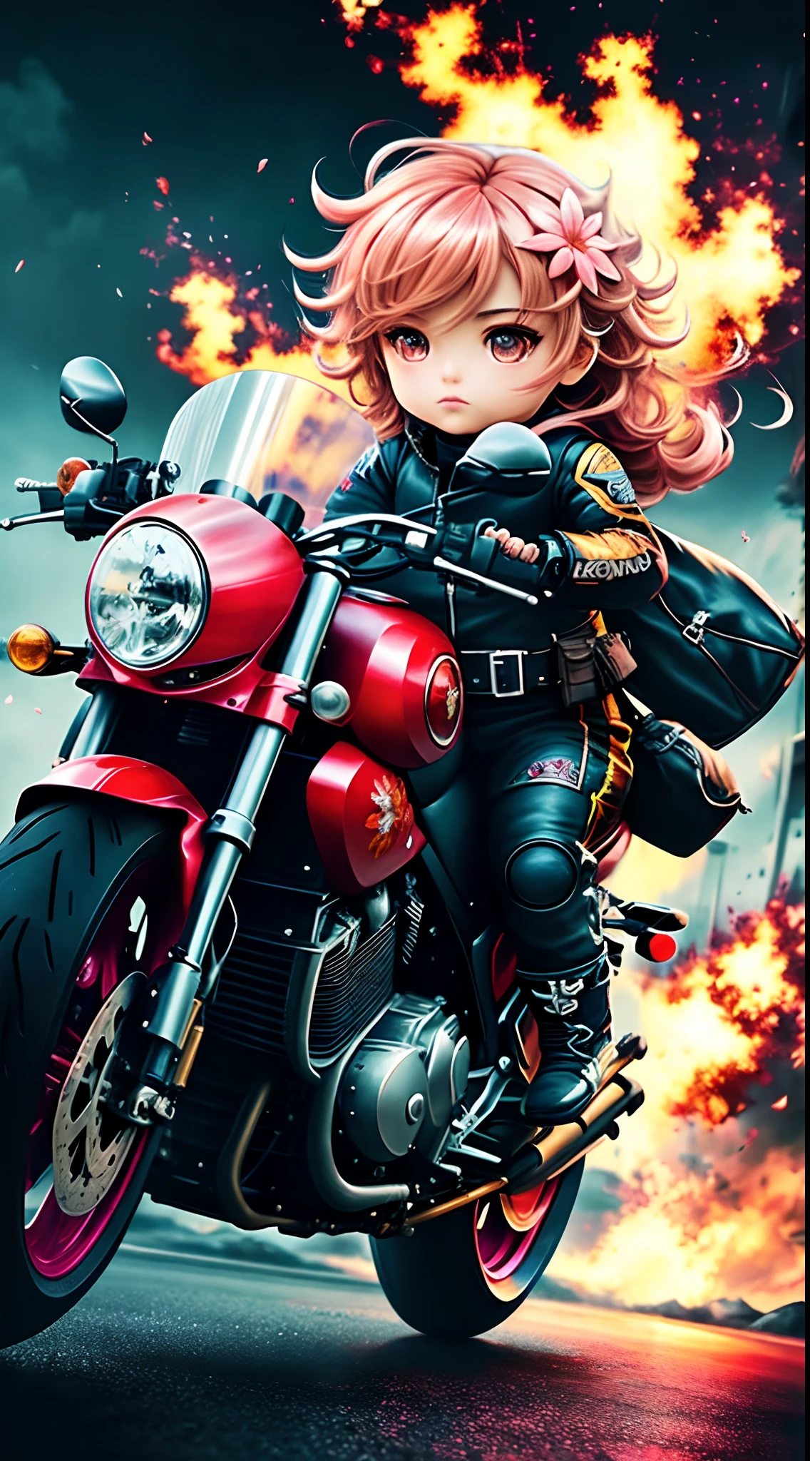 motorcycle,flower,character,Chibi,real,art, explosion,
yang08k, photography, beautiful, colorful,realistic,
masterpieces, top quality, best quality, official art, beautiful and aesthetic,