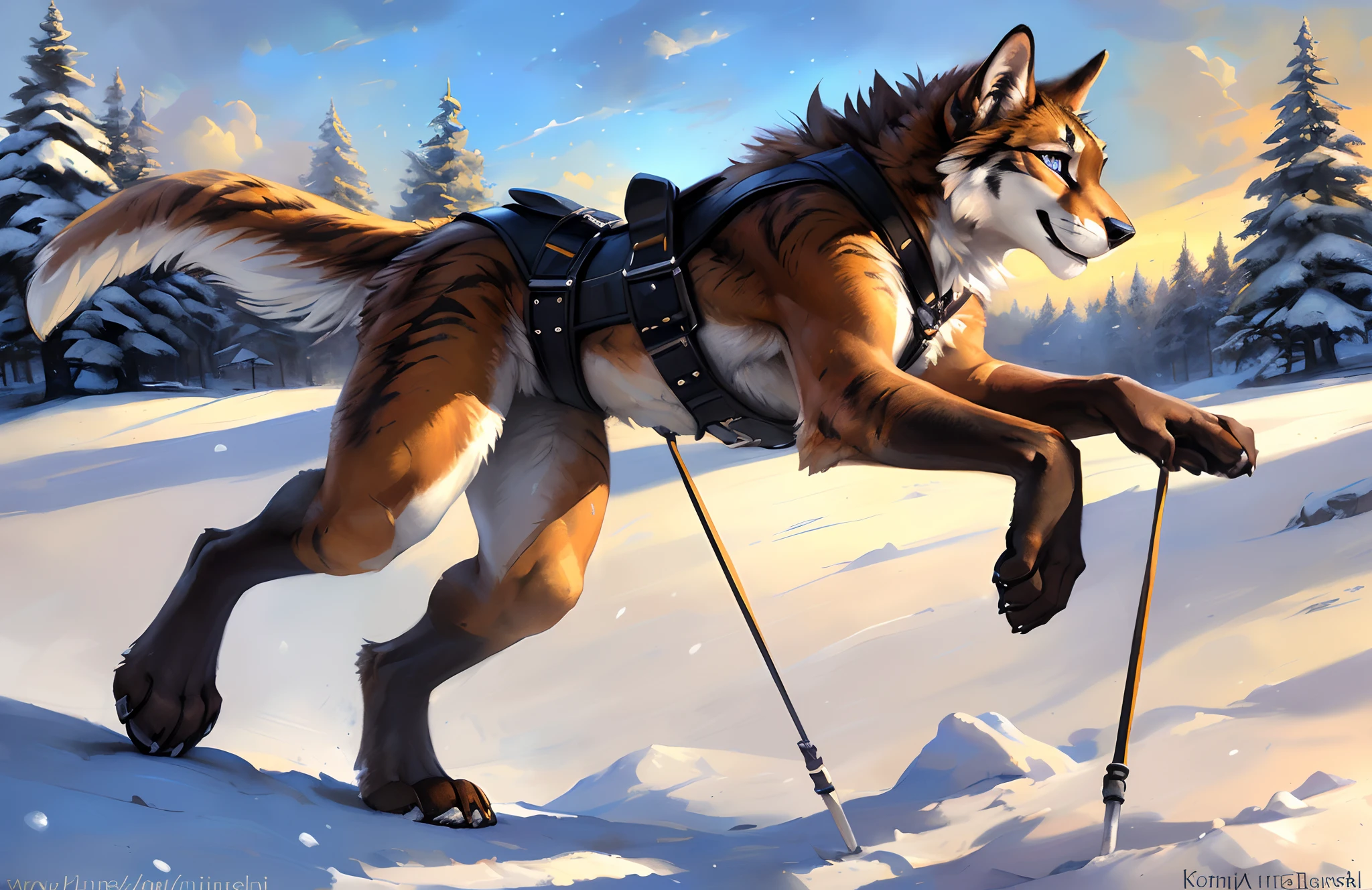 The soloist shows his beautiful red knot , Have hard sex in the snow，Black BDSM harnesses are everywhere (very elegant) ((Male)) (musculature)((Black and white)) ((Male) (anthro) ([Sergar])), hi，It's nothing, Photorealism, Soft Shading, (Detailed fur: 1.1), happy looking, (Legs), (Solo: 1.1), ),, tail raised, ((Beautiful) Eyes: 1.1), (Detailed eyes: 1.1), (Detailed), (Masterpiece: 1.2), (sport), Good anatomy, Detailed face, (by Kenket), author：ross tran, by Michael & Inessa Garmash, by Pino Daeni, author：Kirito,  author：Alena Enemi, author：ruanjia
