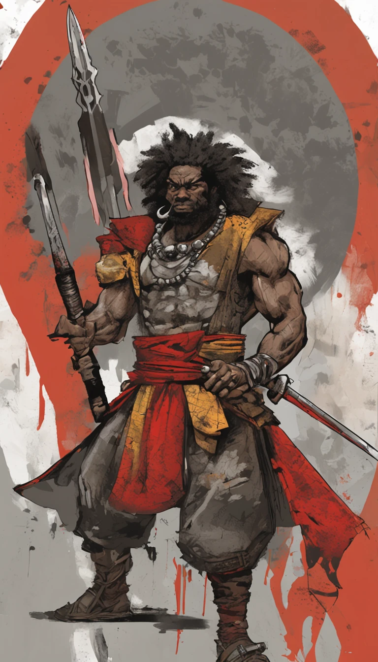 Ultra Realistic, Highly Defined Details, Rose flower, Snowy Mountain Range, Shadowy Distant Back Drop, Bones Liter The Ground, Shandy Color Shading Capturing the Mode, Young Adult African Male Villager, holding a Rose Flower, On Top Of Tall Mountain, Piercing Gaze, Serious Sharp Facial Features, Fit Athletic Muscular Physique, Bone Mail Armor, Peaces of tribal decorations tied to armbands, Bone chest plate armor, Lightly armored belt buckle dagger and in a sheath, Bone carved Hilt and Sword, wrapped in crimson decorated cloth Worn On the Back, Dark Crimson Cloak, Distant Shot Full Body View, Holding a Flaming Rose, Snowy Day, Snowy Mountain, Snow on the Ground, A lot of Snow, Tribal Village, Distance Picture, 6 meters Distant Side View Angle, Side View picture, no flaming rose, no burning flower