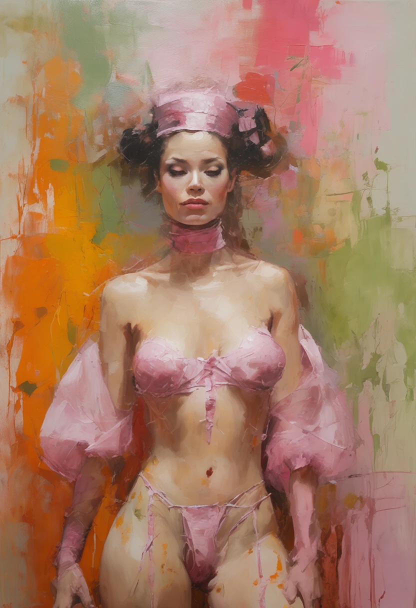 nffsw, retinas, masutepiece, ccurate, Anatomically correct, Textured skin, Super Detail, high details, High quality, awardwinning, Best Quality, hight resolution、Ninja Girl、Sexy costume、sexy pose、Crisp eyes、Random hair、Overexposed、Light pink lingerie、White lingerie、see -through