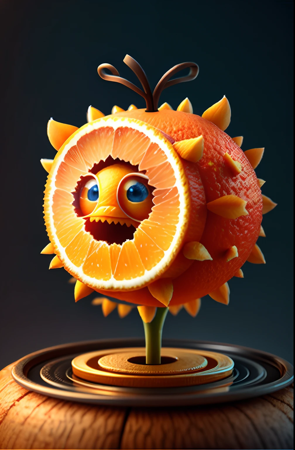 Cute little orange, rendering by octane, illusory engine, Highly detailed, Intricate