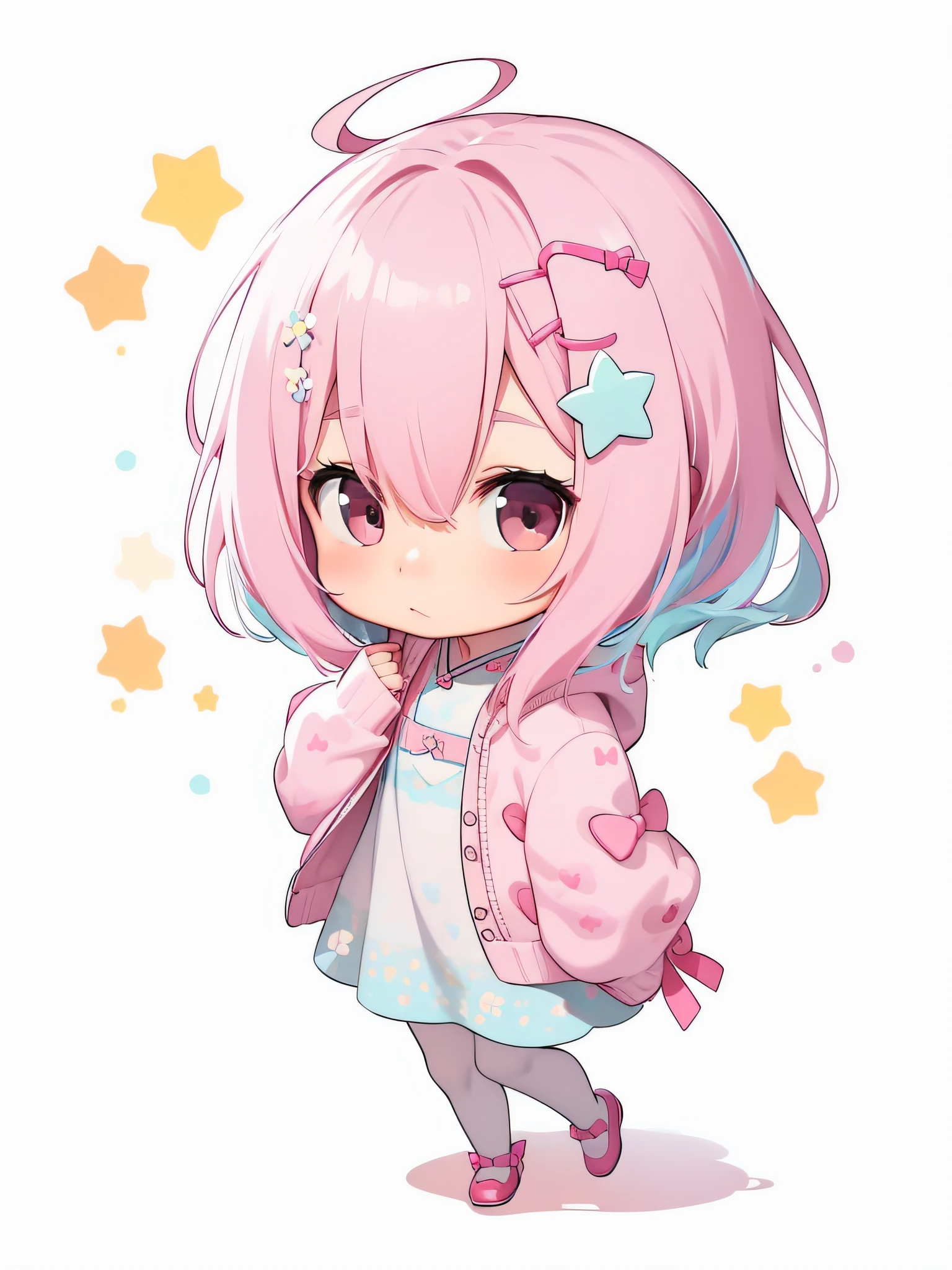 Little girl with bright pink hair，A few small flower clips pinned to his hair。She has big round eyes，The eyes revealed an innocent light，It makes people feel happy when they see it。

Lulu's costume is very cute，She likes to wear a loose pink dress，The skirt also has a pattern of small flowers。Her shoes are a pair of small pink leather shoes，She also has a cute bow tied around her ankle，It is light and cute to walk。