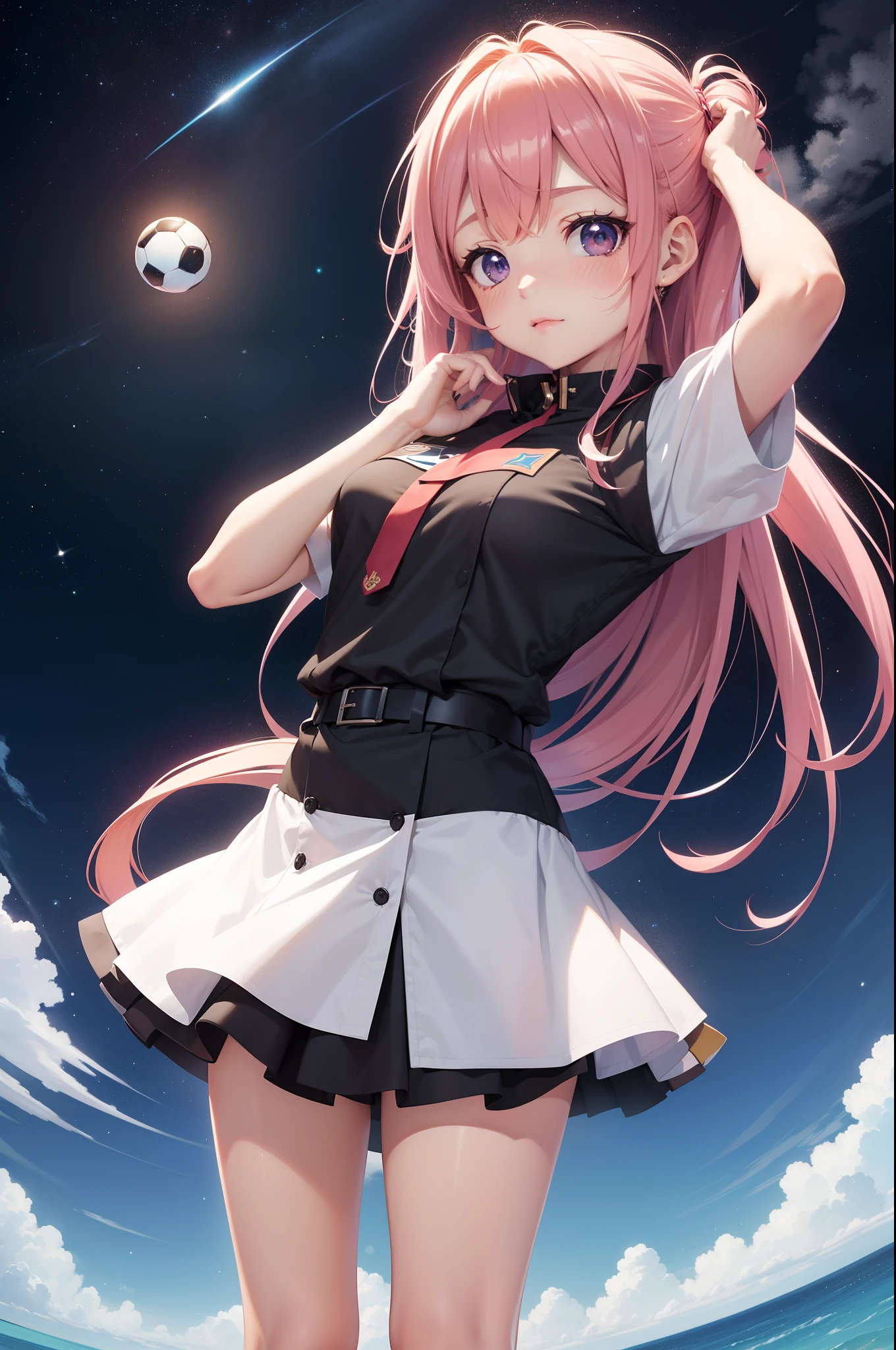 Menina do anime chutando uma bola de futebol com uma estrela no fundo, anime moe artstyle, splash arte anime loli, ( ( Massa Amane # ) ), estilo anime ecchi, Massa Amane *, Menina do anime chamada Lucy, Marin Kitagawa Fanart, inspirado em Tsubasa Nakai, !!retrato de corpo inteiro!!, Loli no vestido, anime melhor garota