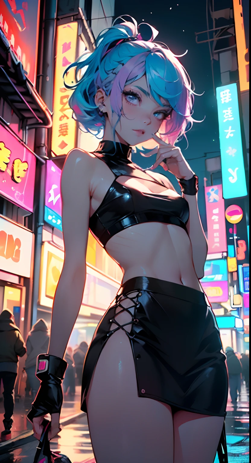 cute little cartoon loli,(((little loli,small tiny body,petite))),(((6 years old))),((extremely cute and beautiful liquid paint hair haired anime girl walking down the street)),
(((flat chest))),saggy breasts,short hair,(((liquid paint hair:1.1,neon purple hair|neon pink hair|neon blue hair|neon aqua hair|purple hair|fuchsia hair|fluorescent blue hair|amethyst hair|neon hair|bright pink hair :1.5,bright hair: 1.3,hair made of paint and defies gravity,thick flowing,paint splatter:1.3,shiny hair: 1.3,vibrant colored hair))),((heterochromia,eye1 purple,eye2 pink,upturned eyes:1.3,perfect eyes,beautiful detailed eyes,rainbow glows ultra-detailed deep pink purple eyes:1.1,gradient eyes:1,finely detailed beautiful eyes:1,symmetrical eyes:1,big highlight on eyes:1.2)),((fat)),(((lustrous skin:1.5,bright skin: 1.5,skin tanned,shiny skin,very shiny skin,shiny body,plastic glitter skin,exaggerated shiny skin))),(delicate detailed fingers,detailed body,detailed arms,human hands),
cute,slutty,seductive,erotic,(((nsfw))),
revealing clothing,show skin,(wearing a Neon color theme clothing:1.3,micro clothes,little clothing,fluorescent and neon clothing,rave fashion,micro crop top,micro skirt,visible thong straps,accessories LED,detailed outfit,detailed clothes),
(dynamic pose:1.0),solo focus,embarrassed,centered,scale to fit dimensions,Rule of thirds,
outdoors,((night view)),(very pretty city neon synthwave,cyberpunk night street Background:1.5,dark sky,thick clouds),((neon lights)),(cyberpunk style,neon lights, (synthwave theme background), lonely street),(((detailed background:1.25))),
(best quality),(high resolution),(sharp focus),(ultra detailed),(extremely detailed),(extremely high quality artwork),8k_wallpaper,(extremely detailed CG 8k),(very fine 8K CG),((hyper super ultra detailed perfect piece)),flawless,(((masterpiece))),illustration,vibrant colors,(intricate),High contrast,Selective lighting,Double exposure,HDR (High Dynamic Range),Post-processing,Background blur,