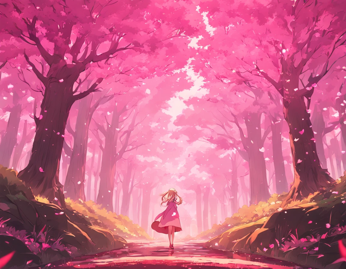 floresta com arvores cerejeiras rosa 4k, no estilo de anime, game background , loop , best image